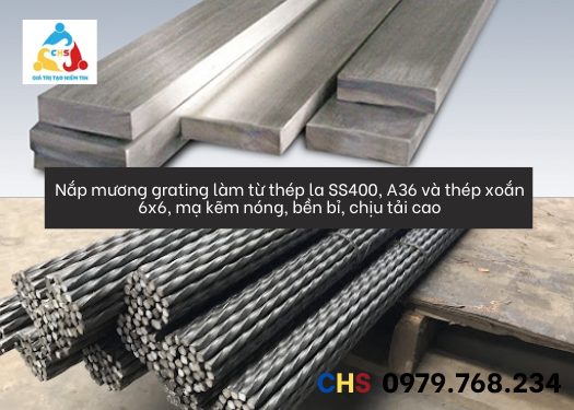 Nắp(Vỉ) Mương Grating Mạ Kẽm 17 Nắp mương grating làm từ thép la SS400, A36 và thép xoắn 6x6, mạ kẽm nóng, bền bỉ, chịu tải cao (1)